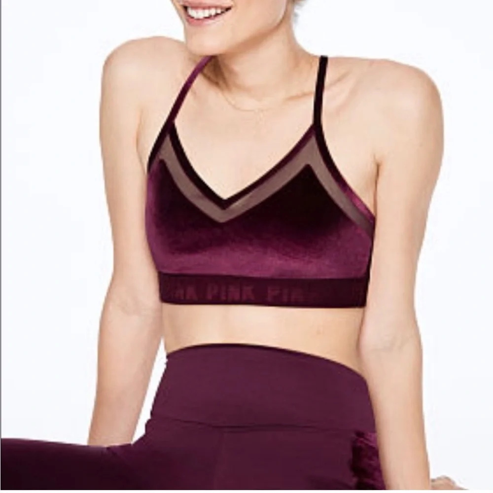 PINK Victoria’s Secret Sports Bra SM NWT AQUA/Hunter Green velvet adjust straps